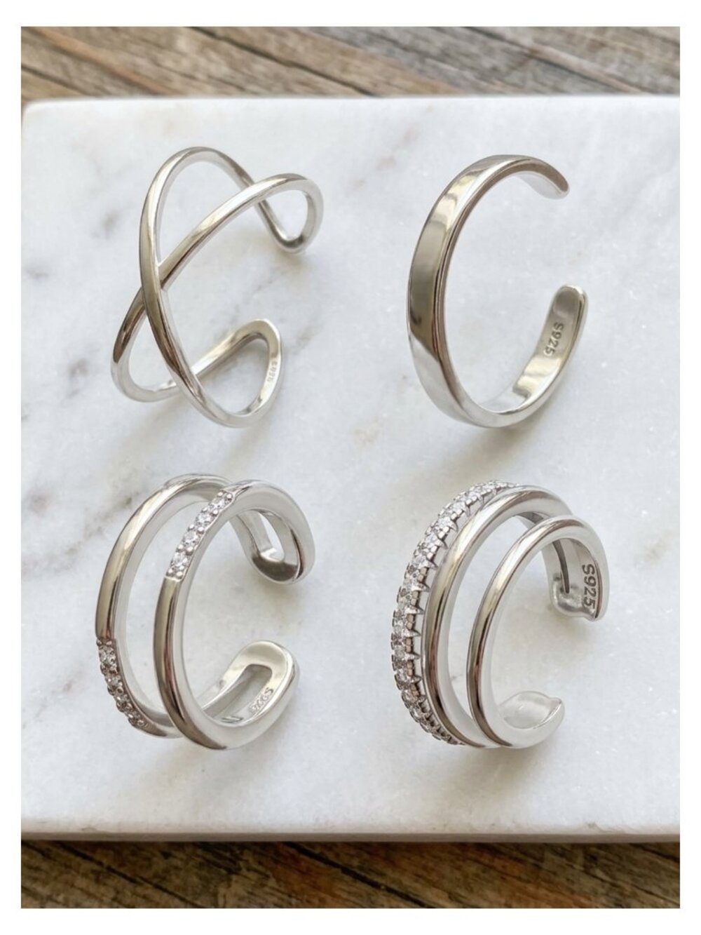 925 Sterling Silver Ear Cuff Set 4 Pcs Non Piercing Adjustable Cartilage Wrap